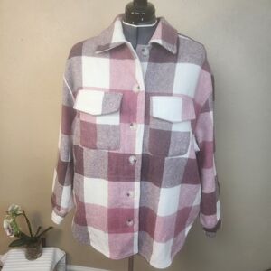 A Beautiful Soul Pink and White Button Down Shacket (5602)